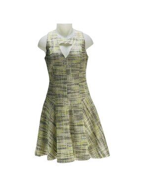 Wyatt Yellow & Gray Sleeveless Fit & Flare Tweed Dress With Cutout Neckline Size